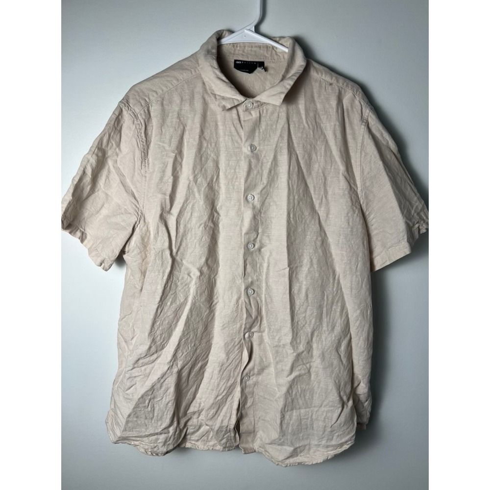 ASOS Button Up Shirt Men 1XL Beige Linen Cotton Short Sleeve Euro Summer Preppy